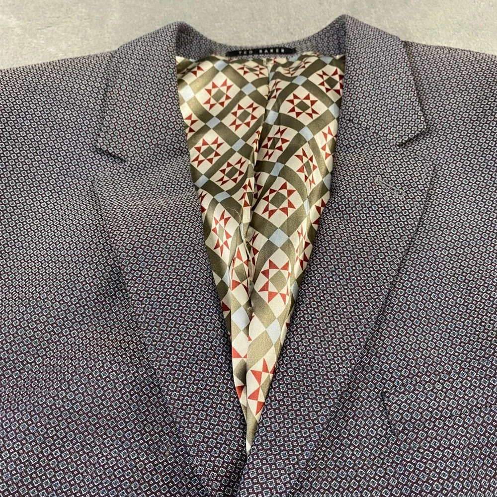 Ted Baker Sport Coat Men 44R Purple Micro Diamond Wool Blazer Modern Fit DEZIREJ